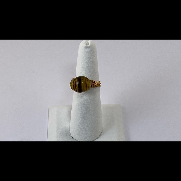 Handmade Yellow and Brown Glass Bead Ring - Picture 10 of 16